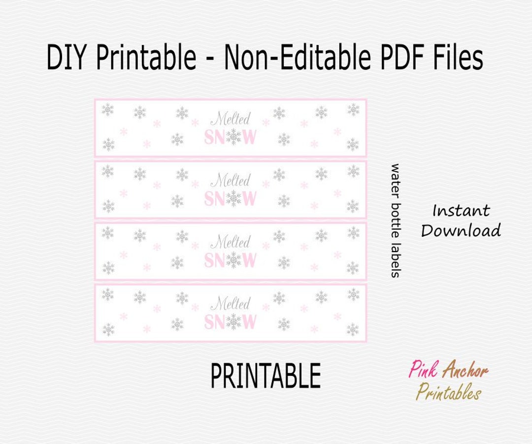 Printable Melted Snow Water Bottle Labels - Light Pink, Pale Pink &amp; Silver - Happy Birthday ...