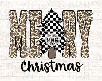 Instant Download Merry Christmas Tree Checker Camo Unisex Png Printable Dtf Dtg Sublimation Design