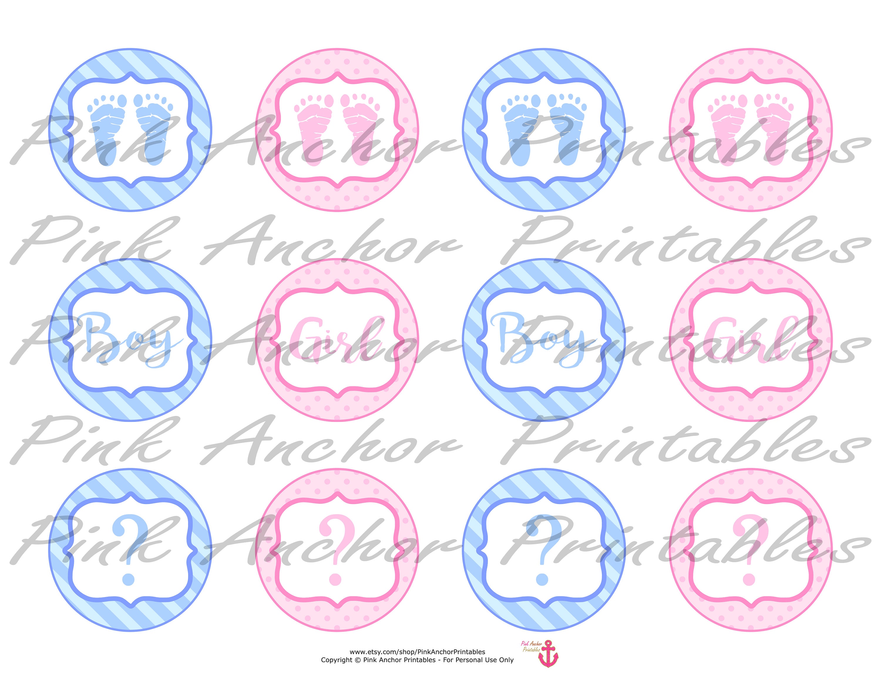 Printable Gender Reveal Cupcake Toppers and Wrappers Baby Etsy