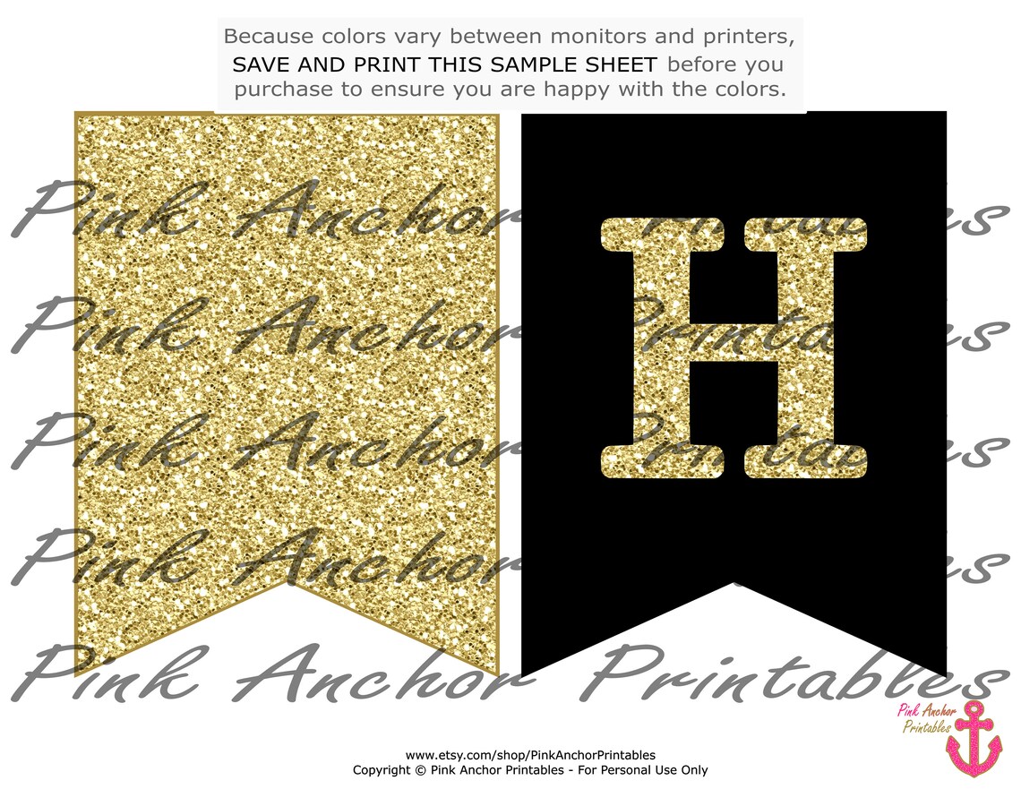 Happy Birthday Banner Black Gold Glitter PRINTABLE Etsy