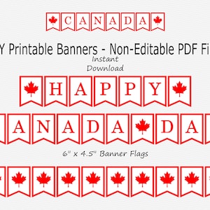 Happy Canada Day Banner - Red & White - Maple Leaf - Party - PRINTABLE - INSTANT DOWNLOAD