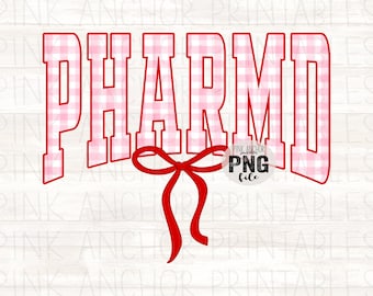 Pharmd Sofortiger Download rot rosa Gingham kokett Schleife Herz Valentinstag Png-Dateien druckbare Design