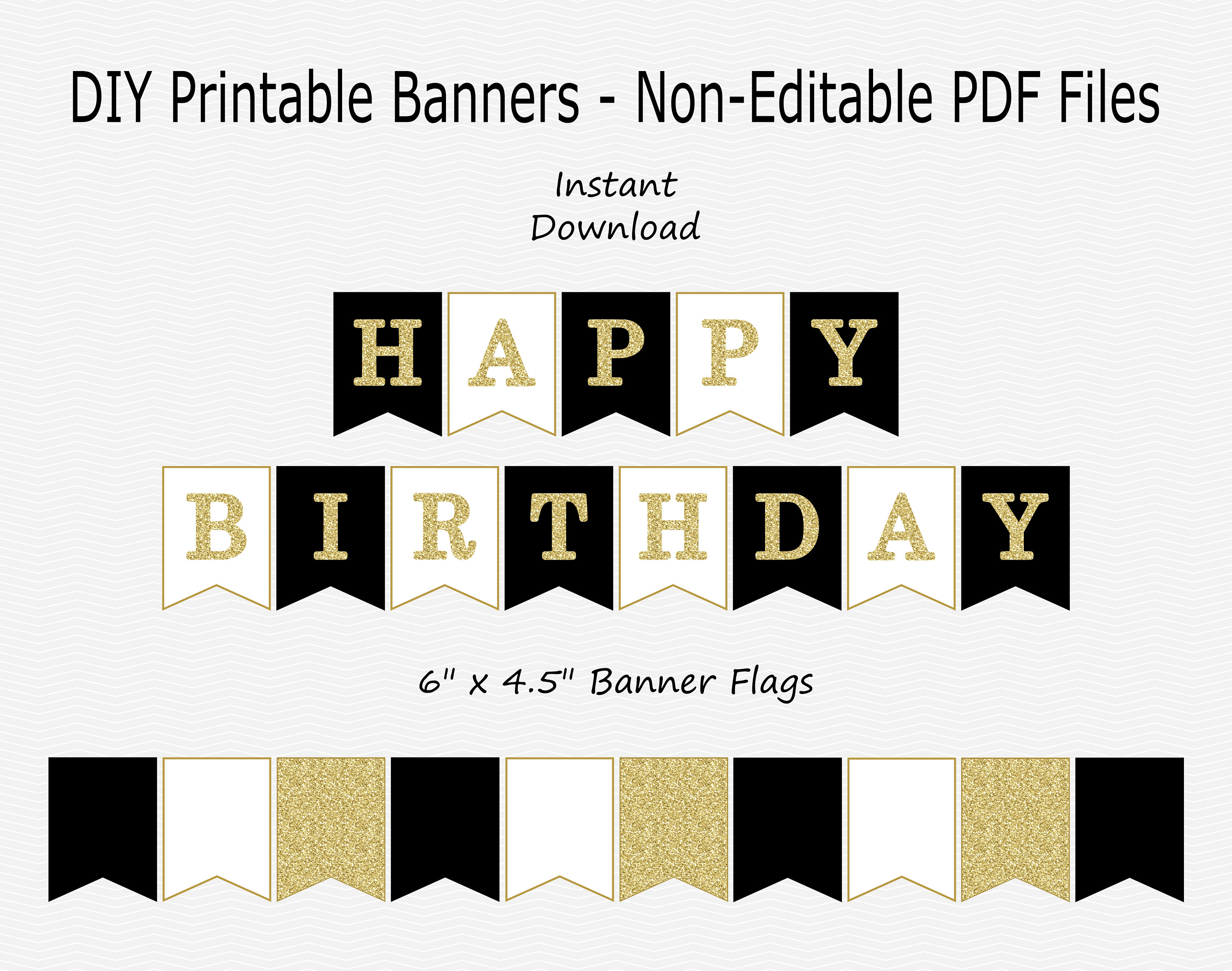 Free Happy Birthday Banner Printable Black And Gold Pdf