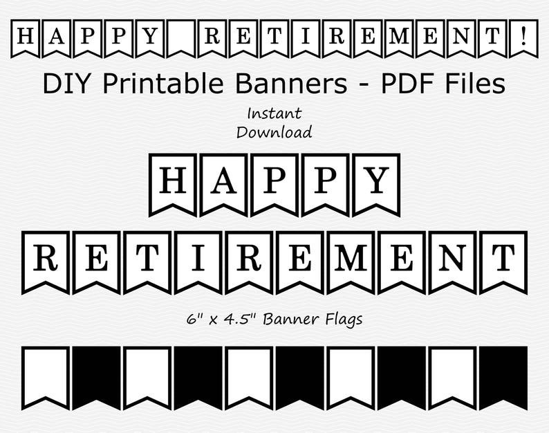 happy-retirement-banner-black-white-printable-instant-etsy