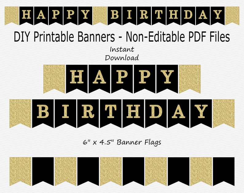 Joyful Birthday Banner - Black Gold Glitter - PRINTABLE - Prompt Down load graphic about Happy Birthday Banner Printable known as Joyful Birthday Banner - Black Gold Glitter - PRINTABLE - Prompt Down load