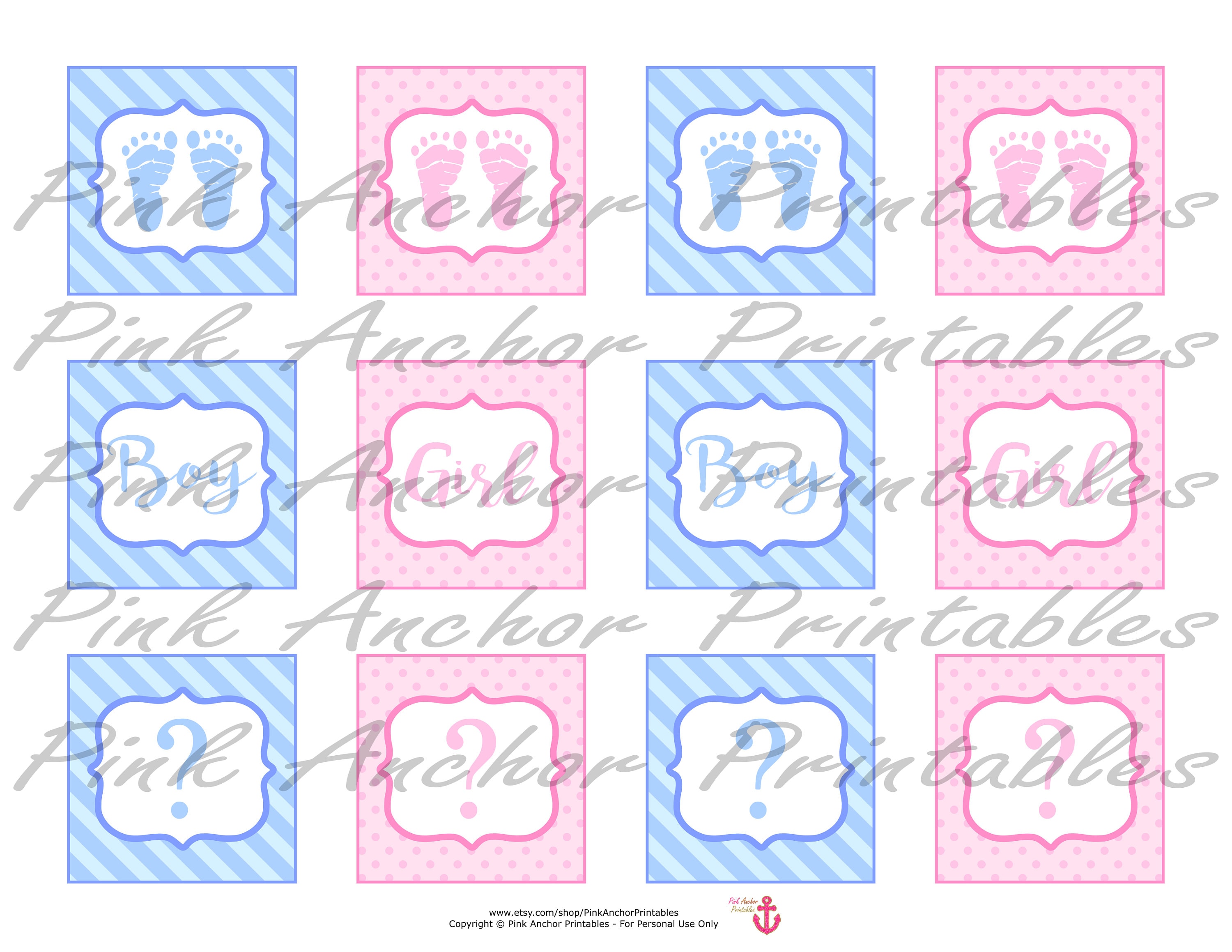 Printable Gender Reveal Cupcake Toppers and Wrappers Baby Etsy
