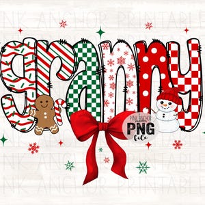 Instant Download Granny Christmas Snowflake Stripes Polka Dot Patterns Gingerbread Snowman Red Green Png Printable Dtf Sublimation Design