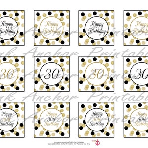 Printable 30th Birthday Cupcake Toppers and Wrappers Gold &amp; | Etsy