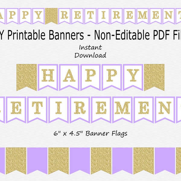 Happy Retirement Banner - Light Purple & Gold Glitter - Retirement Party Decor - Decoration - PRINTABLE - INSTANT DOWNLOAD