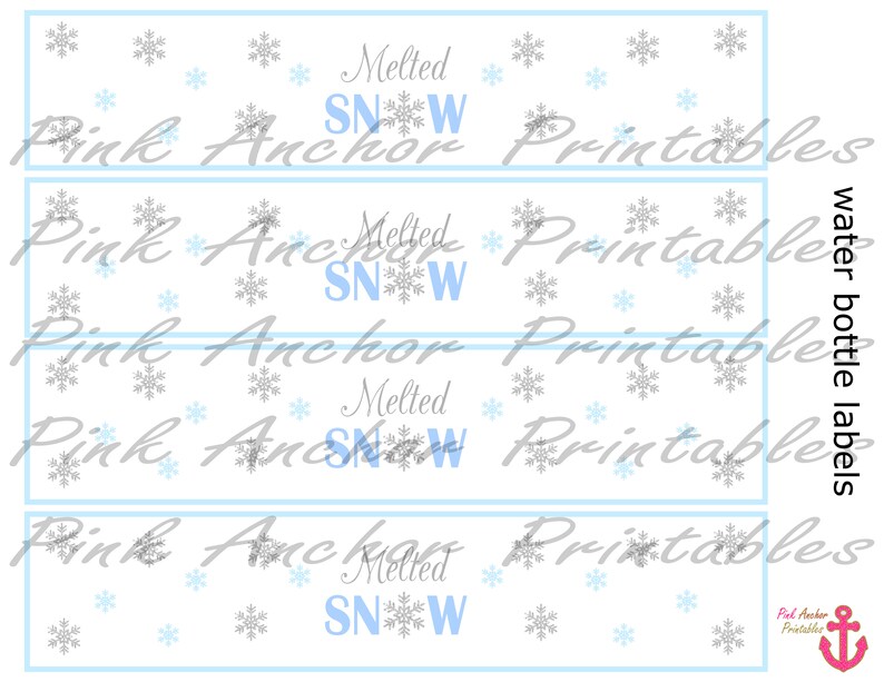 Printable Melted Snow Water Bottle Labels Pale Light Blue &amp; | Etsy