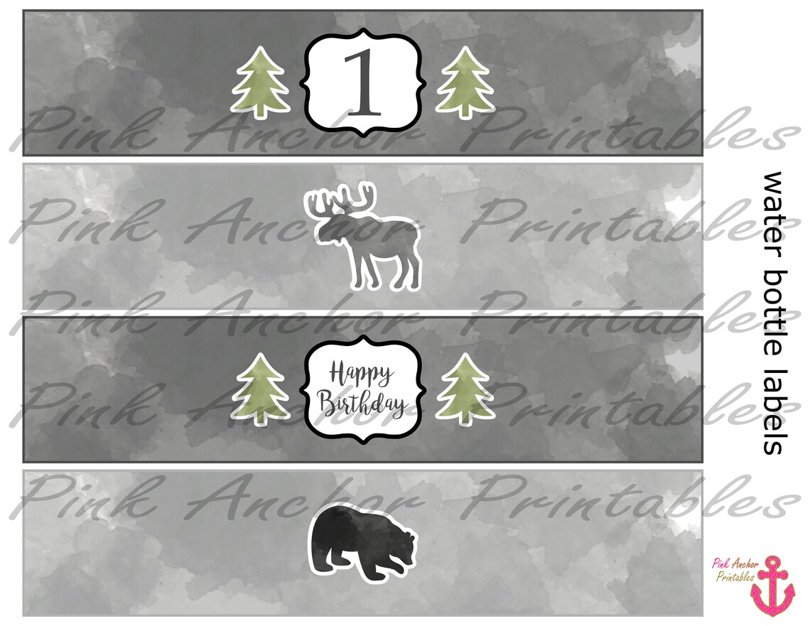 Printable 1st Birthday Water Bottle Labels Grey &amp; Green | Etsy