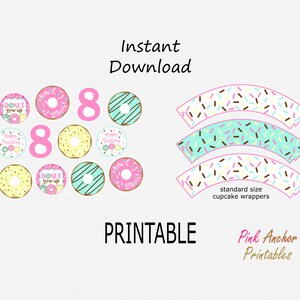 Printable Donut Birthday Cupcake Toppers and Wrappers Medium | Etsy