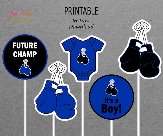 INSTANT DOWNLOAD Boxer Printable Centerpieces PRINTABLE Boxing Boy Baby Shower Black /& Red