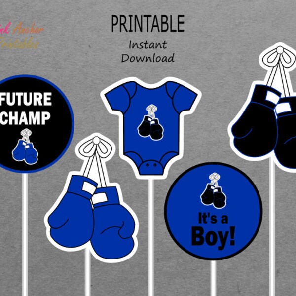 Printable Centerpieces - Boxing - Boxer - Boy Baby Shower - Black & Royal Blue - PRINTABLE - INSTANT DOWNLOAD