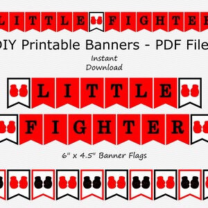 Little Fighter Banner - Red & Black - Boxing Glove - Boy Baby Shower - Birthday Party Decor - PRINTABLE - INSTANT DOWNLOAD
