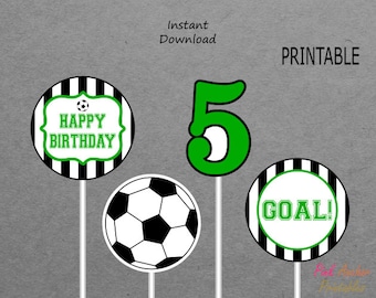 Printable Soccer Ball Centerpieces Boy 5th Birthday - Green & Black - 5 - PRINTABLE - INSTANT DOWNLOAD