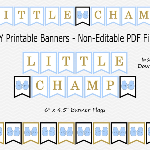 Little Champ Banner - Light Blue, Black & Gold - Boxing Glove - Boy Party - Baby Shower - PRINTABLE - INSTANT DOWNLOAD