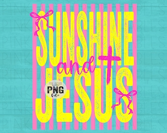 Sunshine and Jesus roze gele preppy strepen coquette strik zomer strand meer afdrukbaar png-ontwerp INSTANT DOWNLOAD