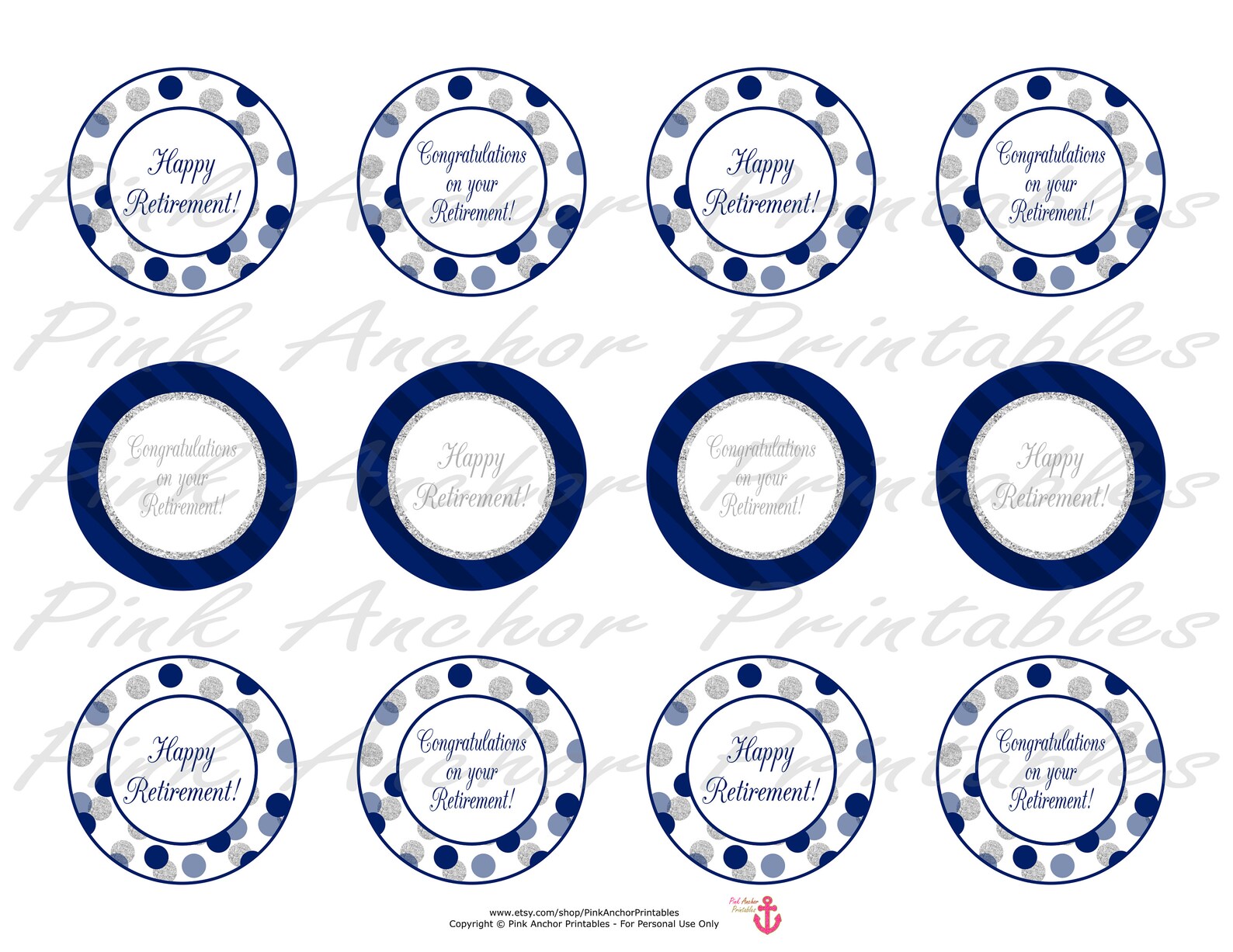 printable happy retirement cupcake toppers navy blue etsy