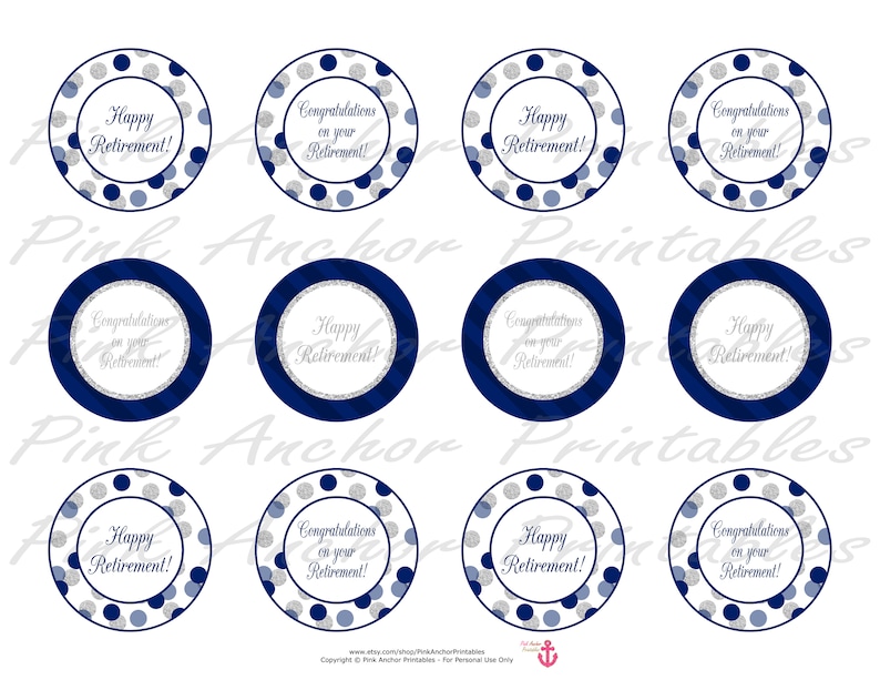printable happy retirement cupcake toppers navy blue etsy