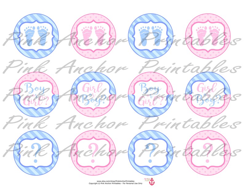 Printable Gender Reveal Cupcake Toppers and Wrappers Baby Etsy