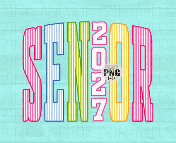 Senior 2027 Seersucker Stripes PNG File Png Printable Design (Digital Download)