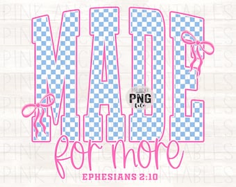 Made for More Pink Blue Checker Bow Png Clip Art Printable Design INSTANT DOWNLOAD