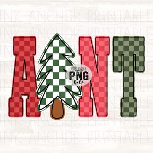 Instant Download Aunt Christmas Tree Checker Red Green Png Printable Dtf Dtg Sublimation Design