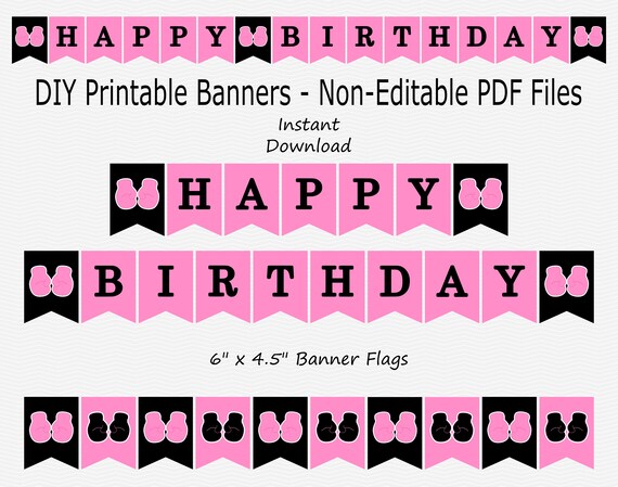 Happy Birthday Banner Medium Pink Black Boxing Glove Etsy
