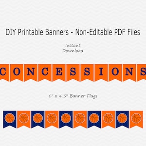 Concessions Banner - Navy Blue & Orange - Birthday Party - Baby Shower - Basketball - PRINTABLE - INSTANT DOWNLOAD
