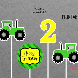 Printable Centerpieces - Tractor - Boy 2nd Birthday - Green & Yellow - PRINTABLE - INSTANT DOWNLOAD