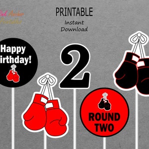 Printable Centerpieces - Boxing - Boxer - Boy 2nd Birthday - Black & Red - PRINTABLE - INSTANT DOWNLOAD