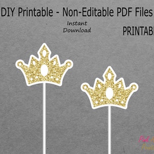 Printable Centerpieces - Princess Tiara - Birthday - Gold Glitter - Party Decor - PRINTABLE - INSTANT DOWNLOAD