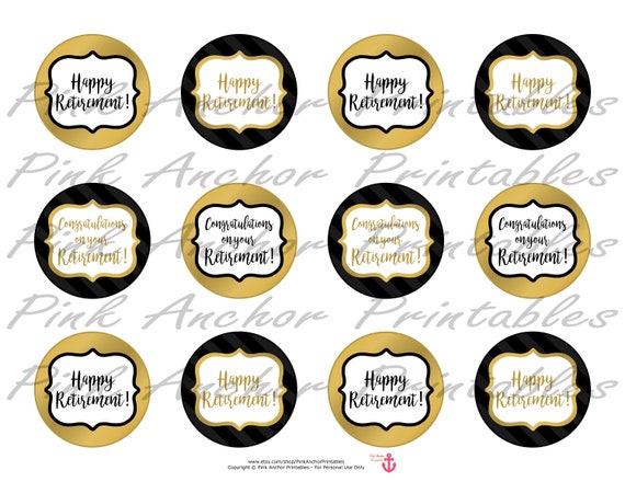 Printable Happy Birthday Cupcake Toppers Black and Gold - Digital Art Star