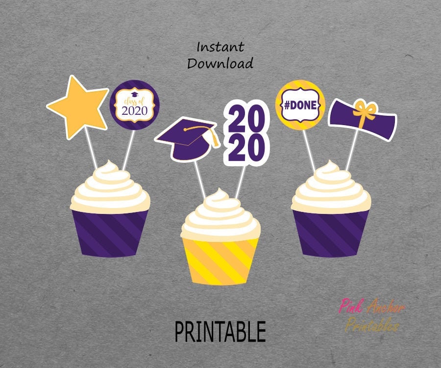 Printable Graduation Cupcake Toppers and Wrappers Purple & | Etsy