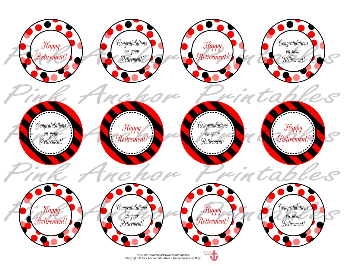 happy retirement cupcake toppers red black retirement etsy