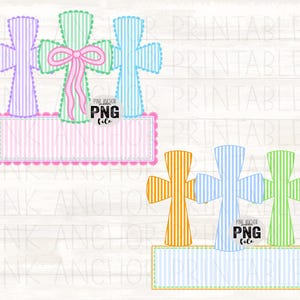 May include: Colorful cross-shaped designs with vertical stripes in shades of purple, green, and blue, with a pink bow. Below, a rectangular banner with a scalloped edge and vertical stripes. The text "PINK ANCHOR PNG file" is visible.