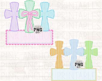 2 Designs Girl Boy Cross Bow Easter Spring Christian Seersucker Png Bundle Printable Designs