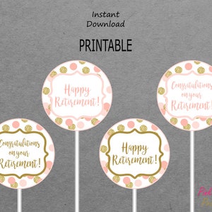 Printable Retirement Centerpieces - Blush & Gold - Congratulations on your Retirement - Confetti - Party - PRINTABLE - INSTANT DOWNLOAD