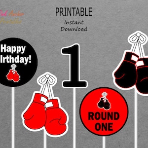 Druckbare Mittelstücke - Boxen - Boxer - Junge 1. Geburtstag - Schwarz & Rot - DRUCKBAR - INSTANT DOWNLOAD