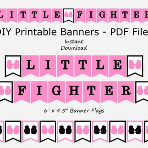 Little Fighter Banner - Medium Pink & Black - Boxing Glove - Girl Baby Shower - Birthday Party Decor - PRINTABLE - INSTANT DOWNLOAD