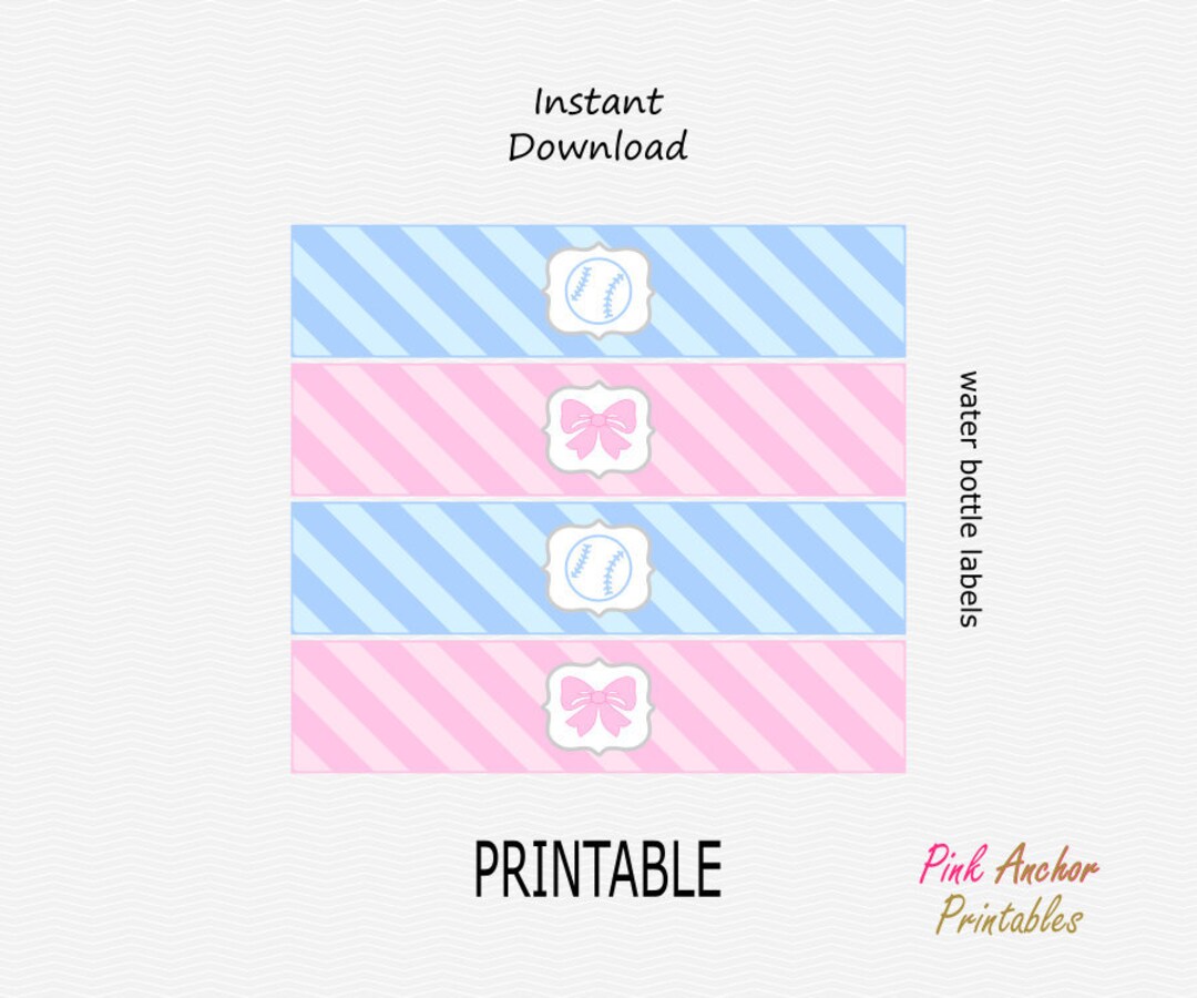 Printable Gender Reveal Water Bottle Labels - Baby Pink, Light Blue ...