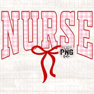 Instant Download Nurse Red Pink Gingham Coquette Bow Valentine's Png Files Printable Design