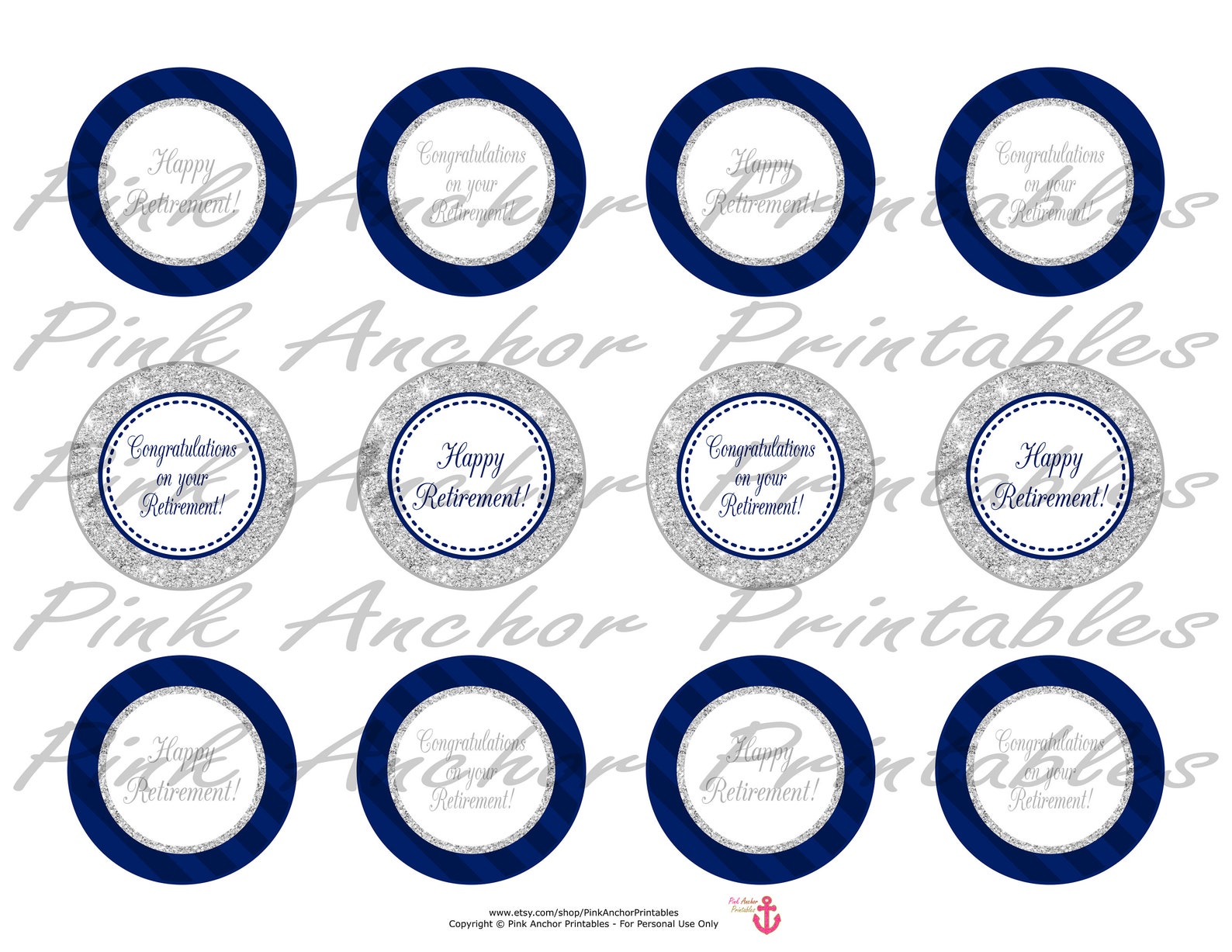 printable happy retirement cupcake toppers navy blue etsy