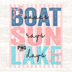 Boat Waves Sun Rays Lake Days Blue Coral Preppy Stripes Coquette Bow Summer Beach Lake Png Printable Design INSTANT DOWNLOAD