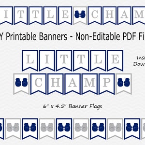 Little Champ Banner - Navy Blue & Gray - Gant de boxe - Little Fighter Birthday Party - Boy Baby Shower - PRINTABLE - INSTANT DOWNLOAD