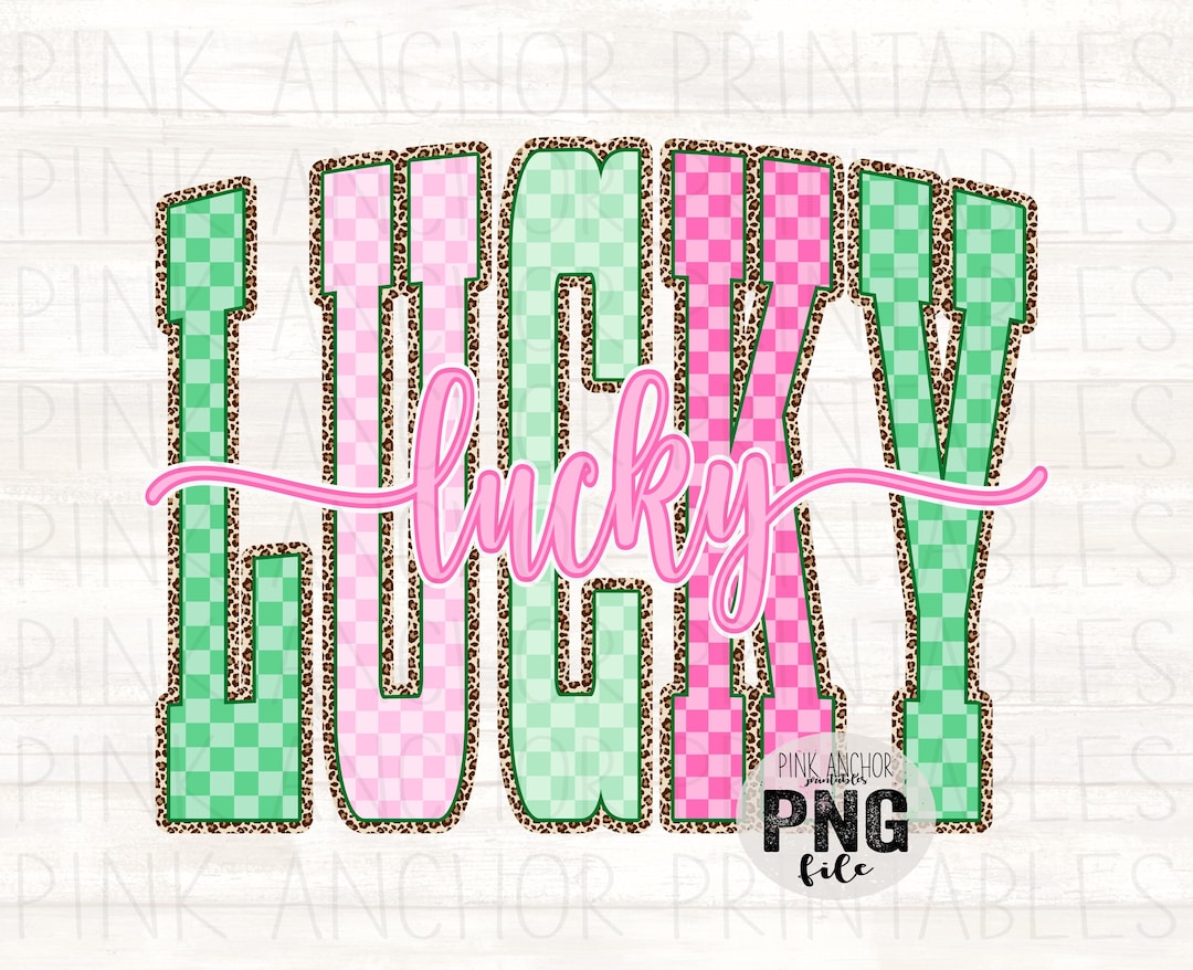 Lucky Cursive Checker Cheetah Pink Green Cursive Png File Clip Art ...