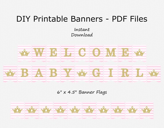 Welcome Baby Girl Banner Light Pink Pale Pink Stripes Etsy