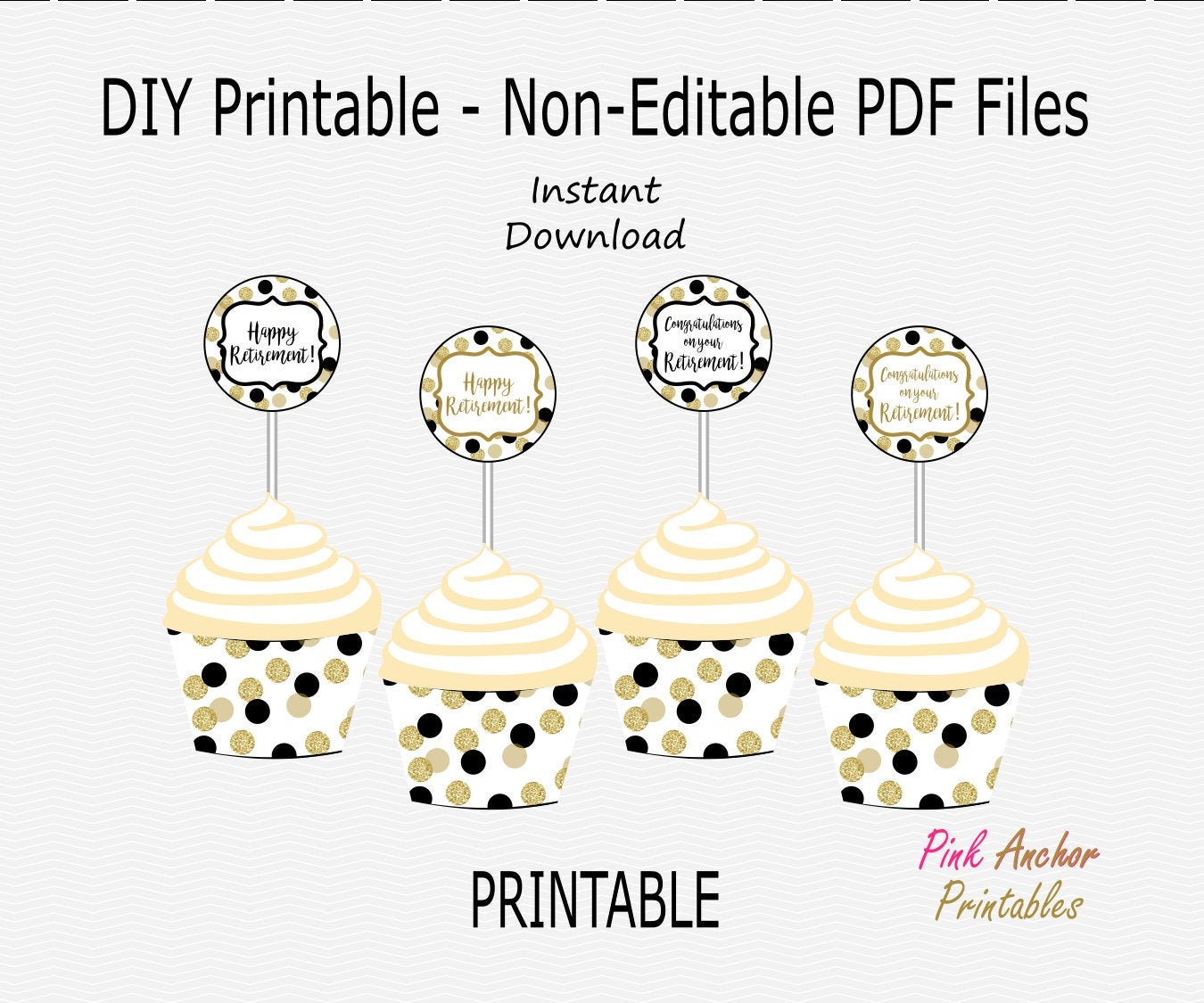 printable happy retirement cupcake toppers and wrappers etsy