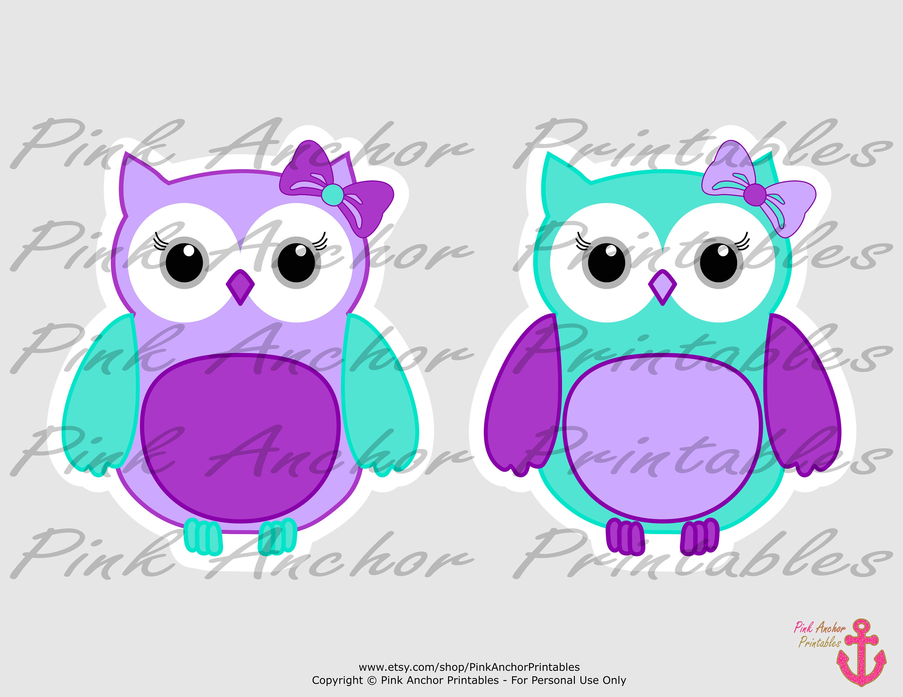 Printable Owl Centerpieces Plum Purple Light Purple &amp; | Etsy